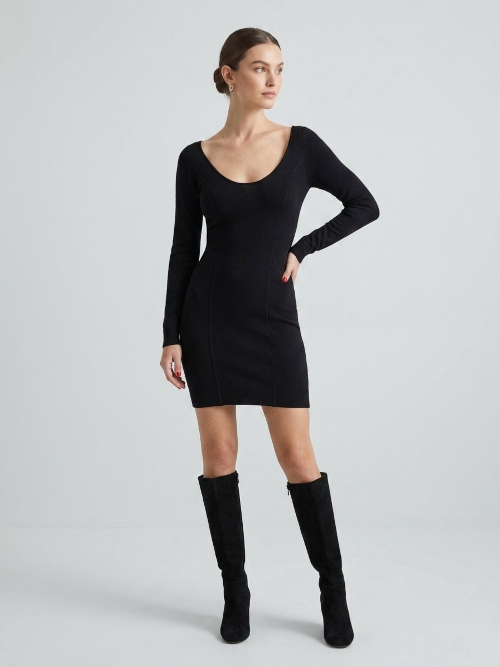 Guess Black Long-Sleeve Mini Bodycon Dress